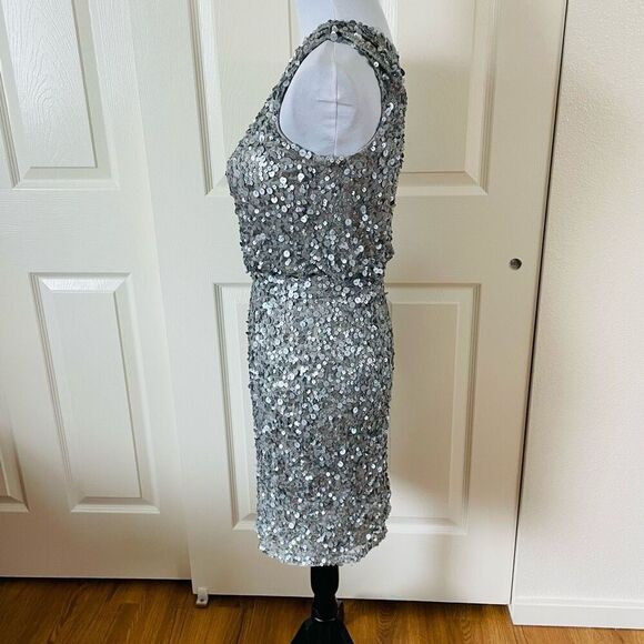 Aidan Mattox One Shoulder Sequin Dress Silver Size 0 - Picture 3 of 14